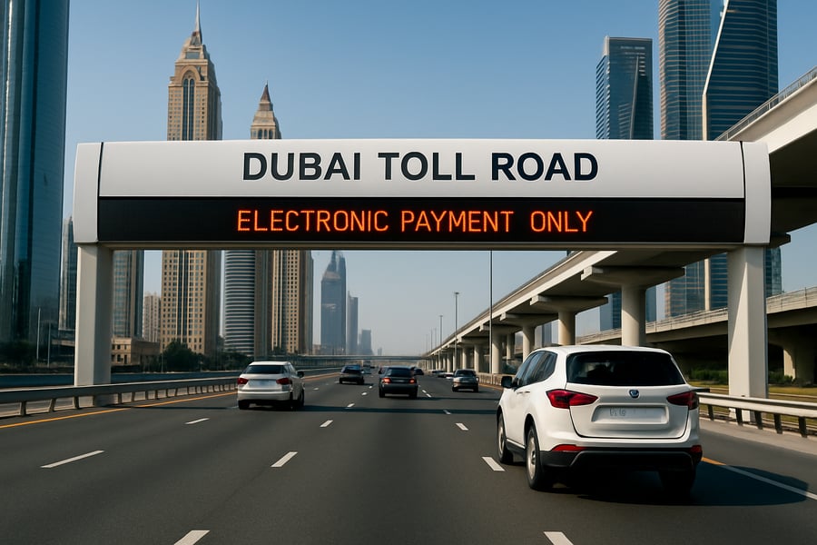 Dubai toll road with electronic payment system Dubai toll road with electronic payment system